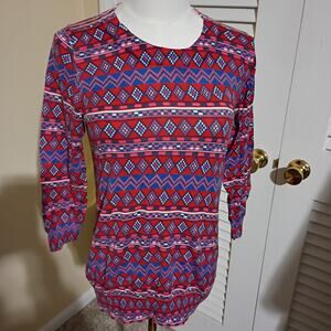 Christmas Sweater J.Crew Small 100% Cotton Holiday Diamond Chevron Red/Blue